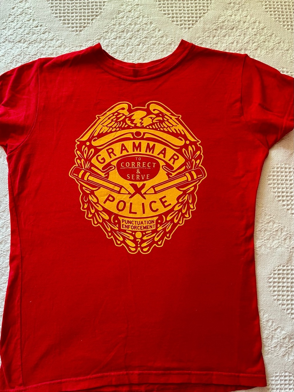 Grammar Police Kids' T-Shirt - Red with Yellow Graphic